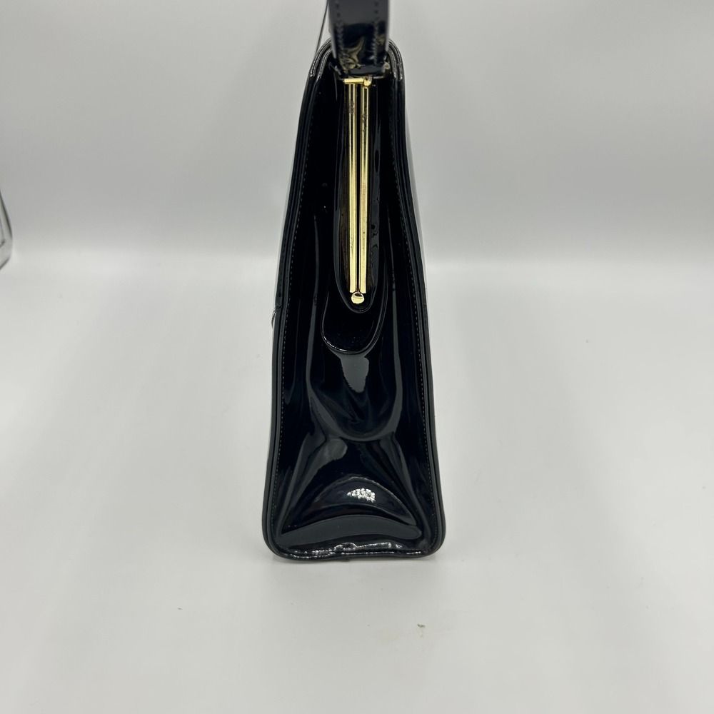 Vintage Life Stride Black Patent Leather Handbag Gold Hardware Purse - Picture 11 of 14